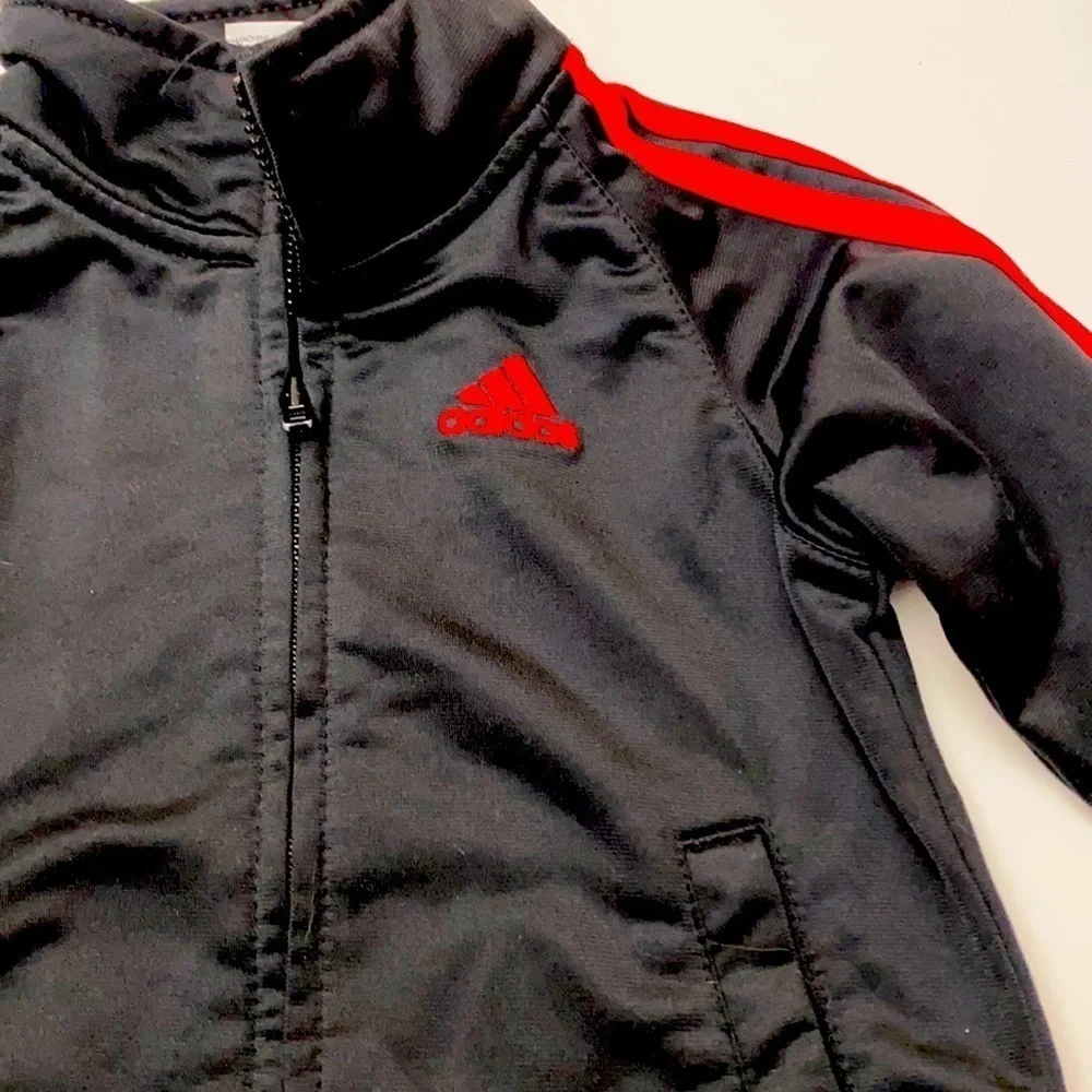Child’s Adidas Black and Red Zip Up Polyester Jacket Size 24 Months
